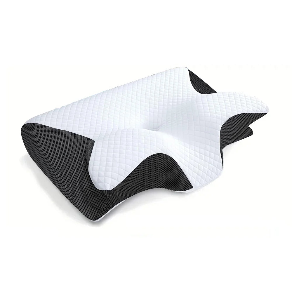 Laggora memory foam cervical pillow with ergonomic design and breathable white and black cover