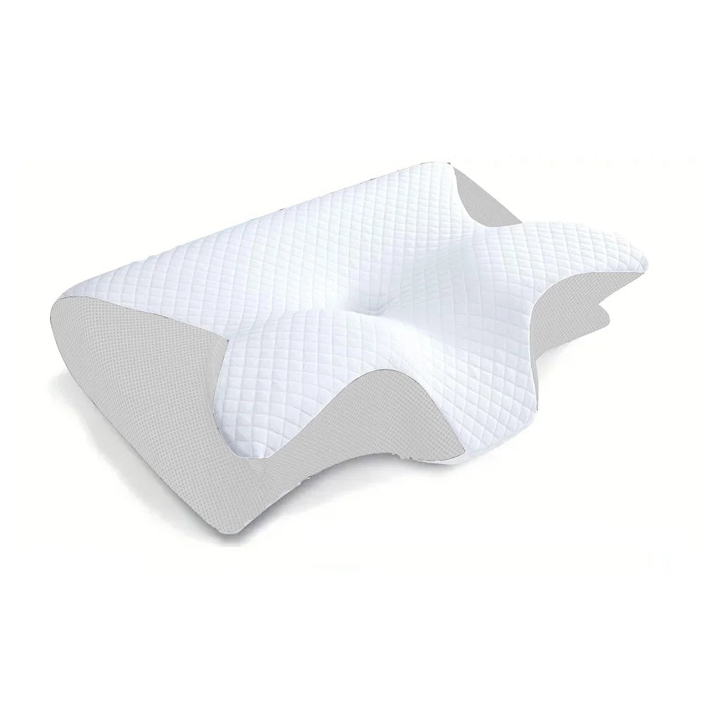 Laggora memory foam cervical pillow in white with ergonomic shape and quilted cover for neck support